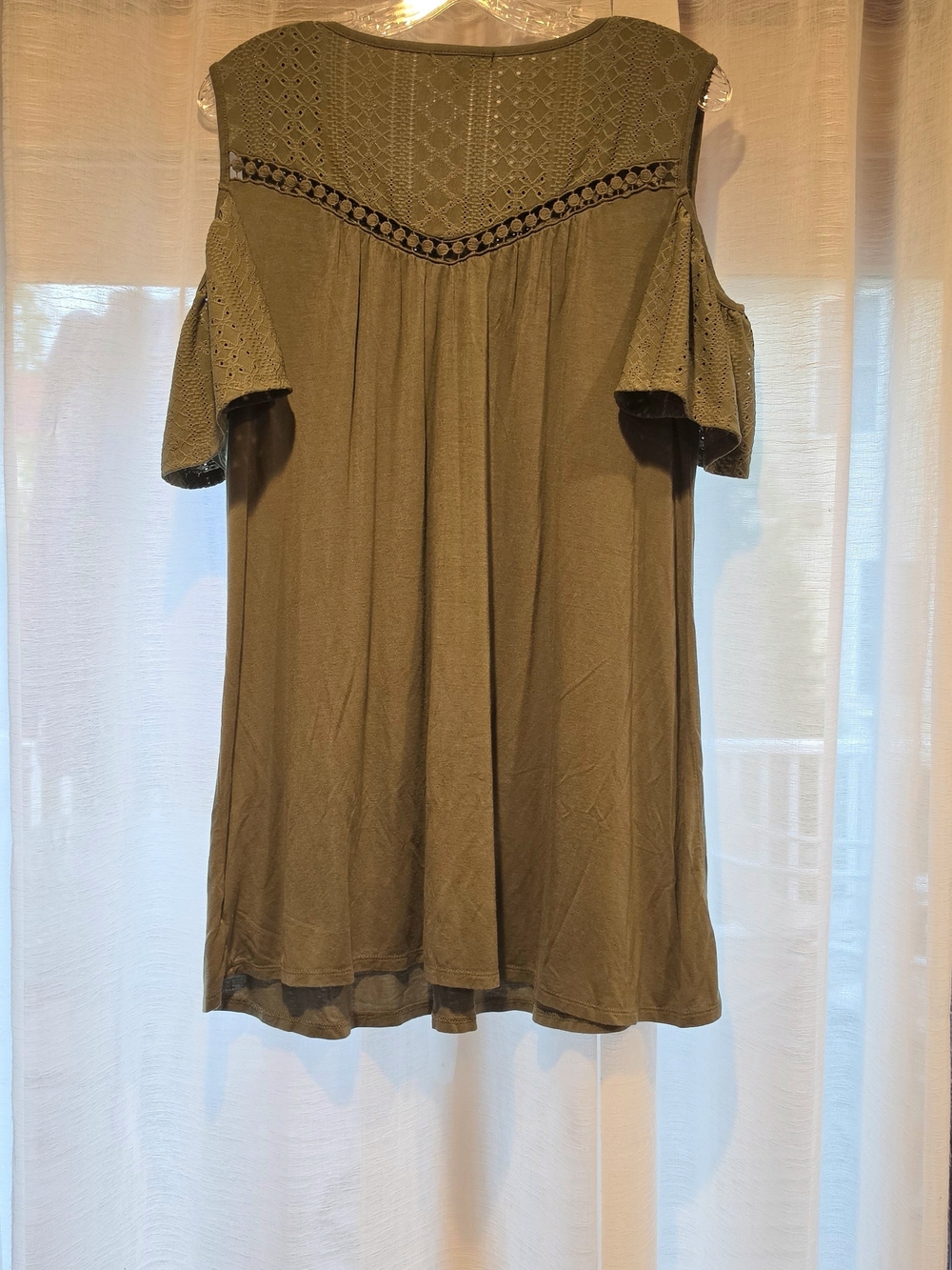 Lane Bryant Olive Cold-Shoulder Crochet Yoke Tunic - Picture 3 of 3